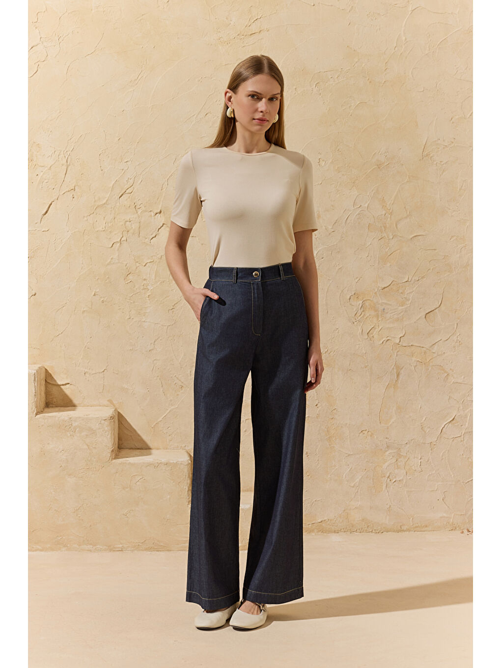 Lacivert Yıkamalı Boru Pantolon-2