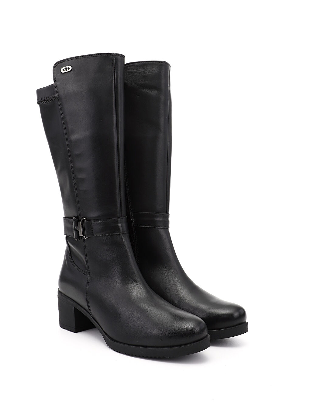 Siyah Kadın AÇIK SİYAH Kalın Topuklu Hakiki Deri Çizme-1