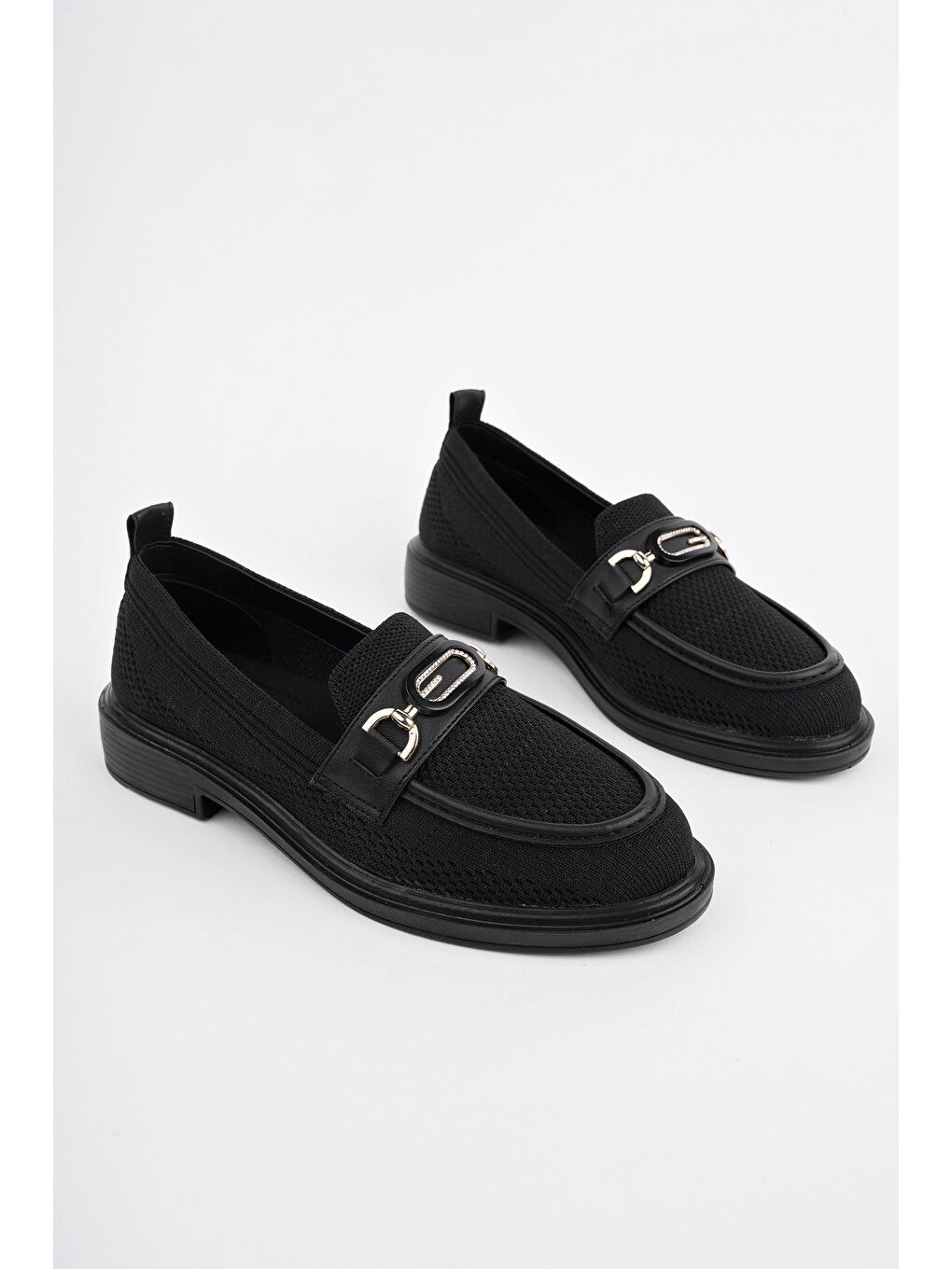 Siyah SAKURA Metal Tokalı Triko Kadın Loafer Günlük Makosen Ayakkabı
