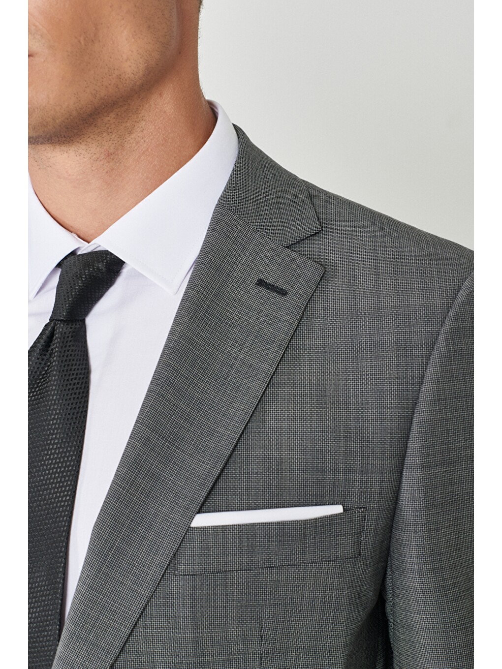 Erkek Siyah-gri Slim Fit Dar Kesim Mono Yaka Desenli Takım Elbise-2