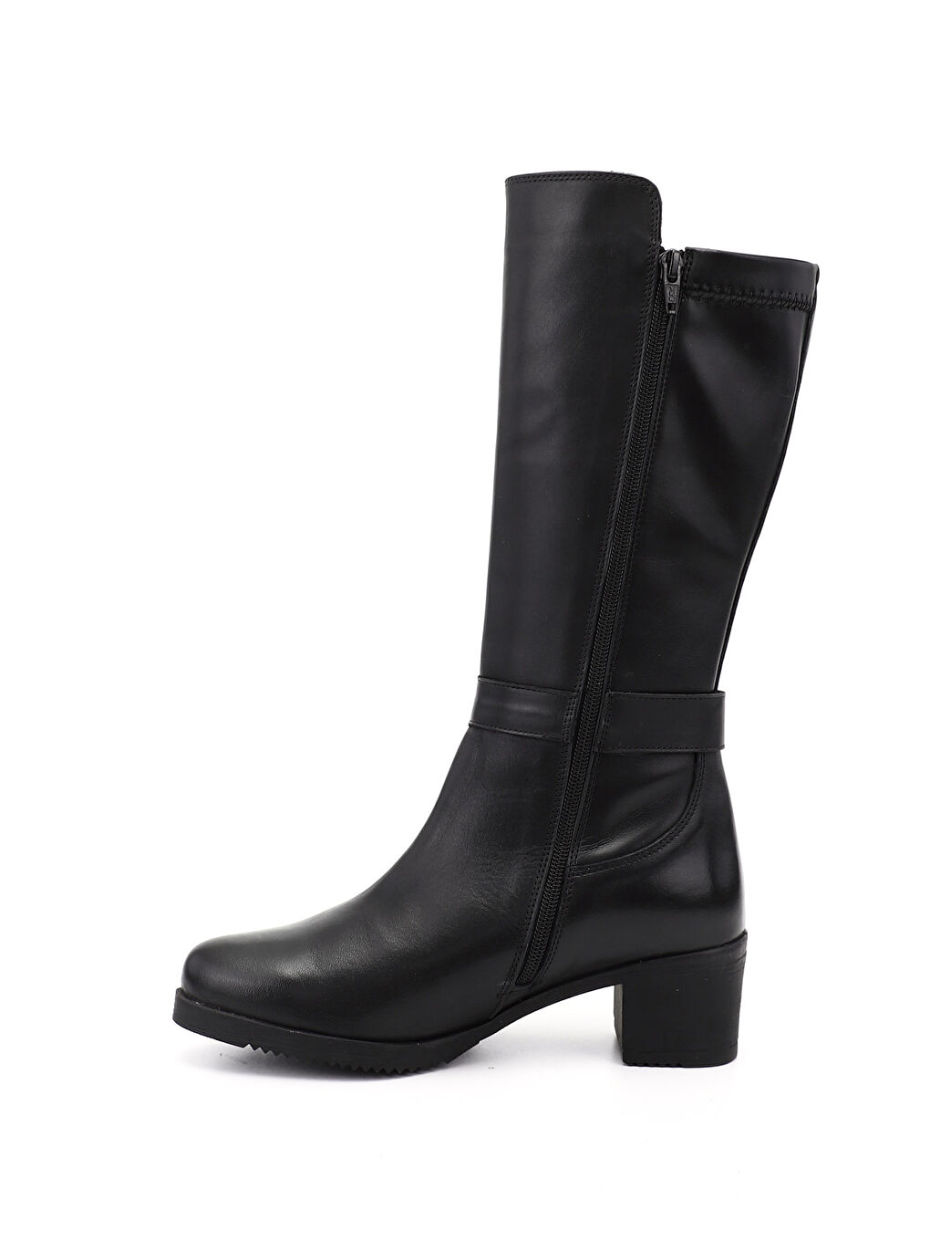 Siyah Kadın AÇIK SİYAH Kalın Topuklu Hakiki Deri Çizme-2