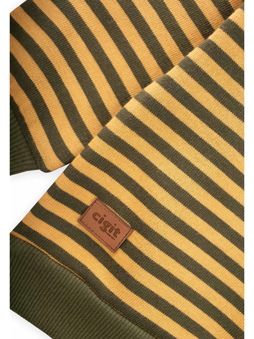 Sarı Çizgili Triko Sweatshirt 0-4 Yaş Hardal Haki-2