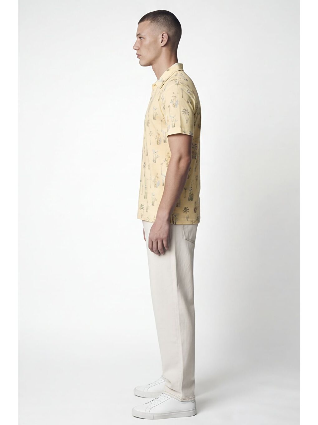 Giotelli Erkek Sarı Dar Kesim Slim Fit Dokuma Desenli Kısa Kollu Polo Yaka Tişört-2