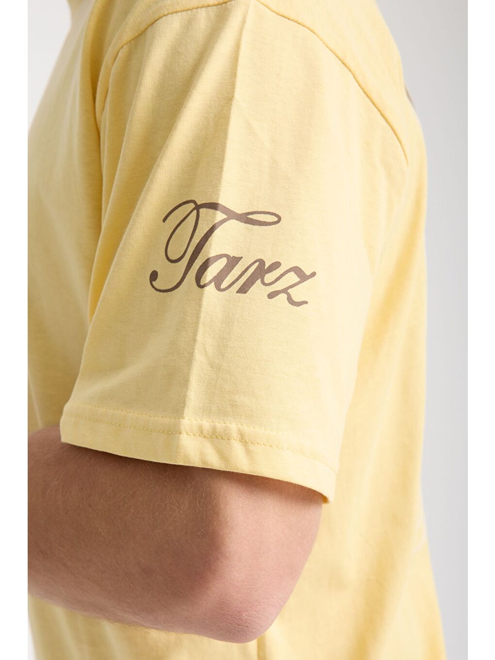 Erkek Sarı Cool Ön Ve Arka Baskılı Oversize Bisiklet Yaka Tişört-5