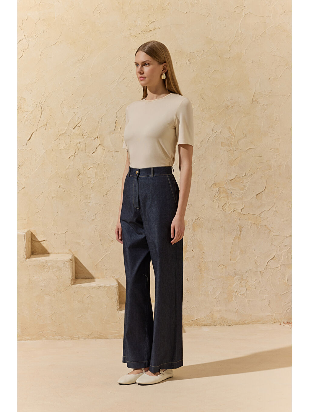 Lacivert Yıkamalı Boru Pantolon-3