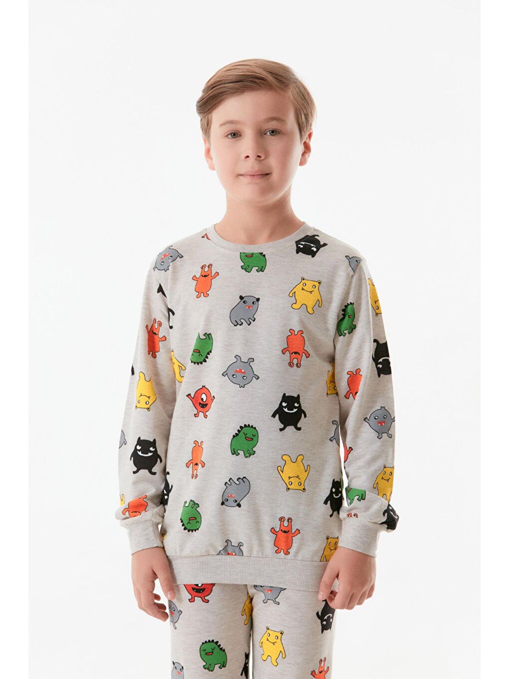 Bej Köpek Baskılı Bisiklet Yaka Çocuk Takım-2