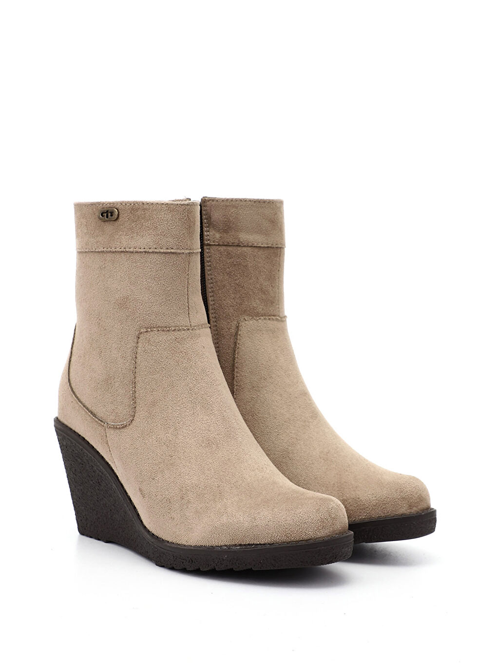 Kahverengi Kadın AÇIK VİZON Fermuarlı Dolgu Topuklu Bot-1