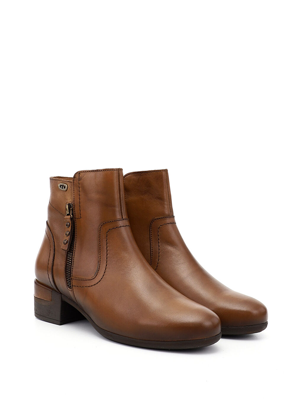 Kahverengi Kadın KAHVERENGİ-TABA Fermuarlı Kalın Topuklu Hakiki Deri Bot-1