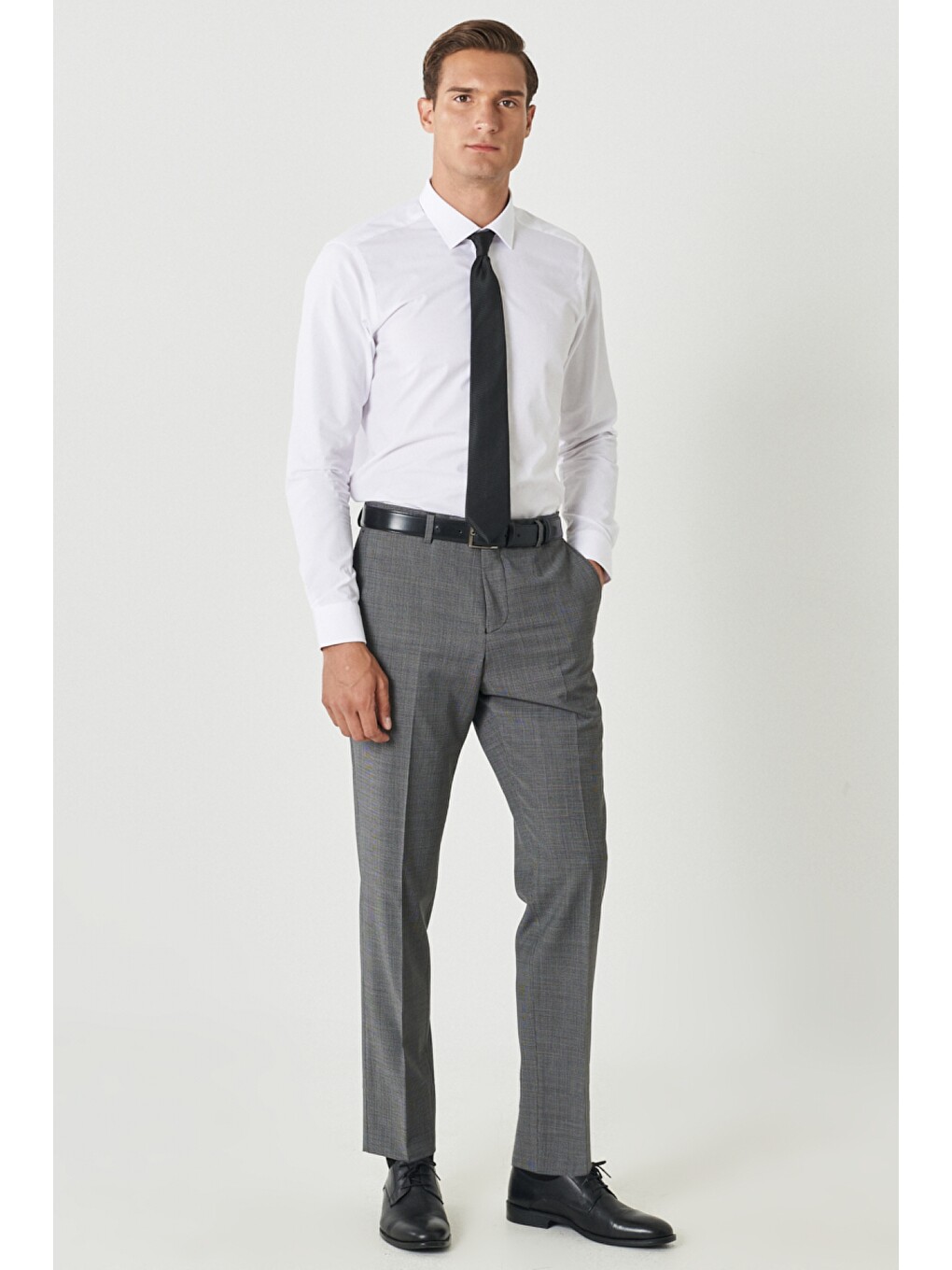 Erkek Siyah-gri Slim Fit Dar Kesim Mono Yaka Desenli Takım Elbise-5