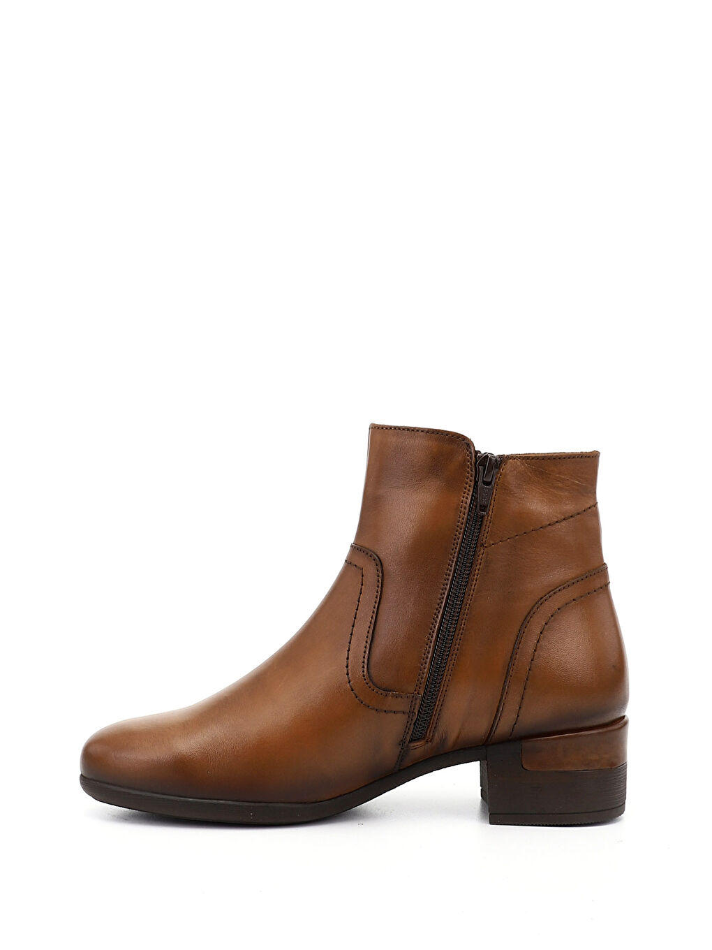 Kahverengi Kadın KAHVERENGİ-TABA Fermuarlı Kalın Topuklu Hakiki Deri Bot-2