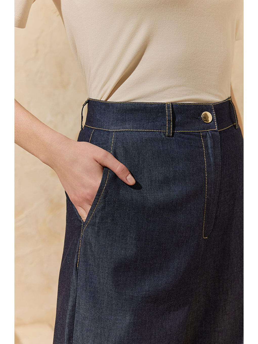 Lacivert Yıkamalı Boru Pantolon-4