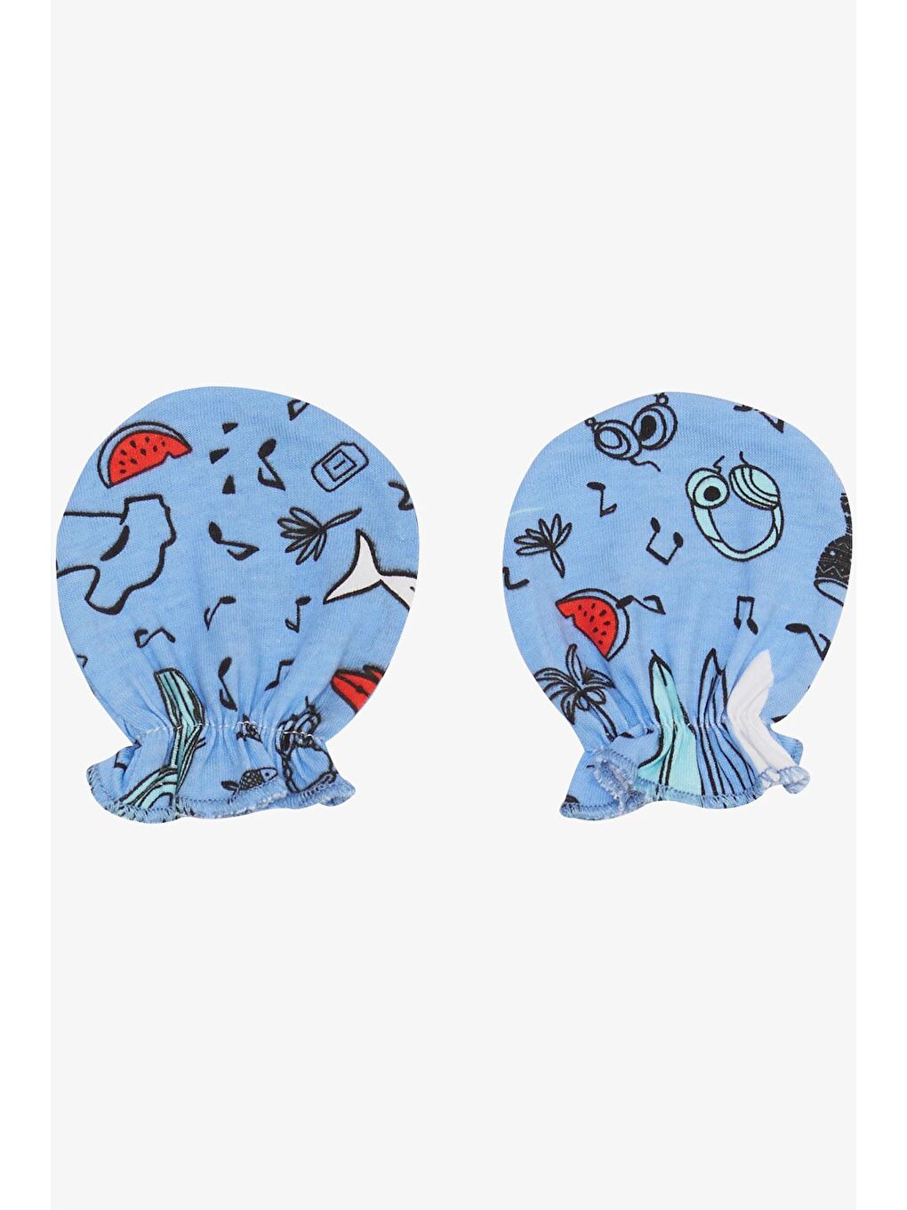 Yenidoğan Bebek Eldiven Müzik Temalı Balık Desenli Mavi (7 X 9 Cm)-1