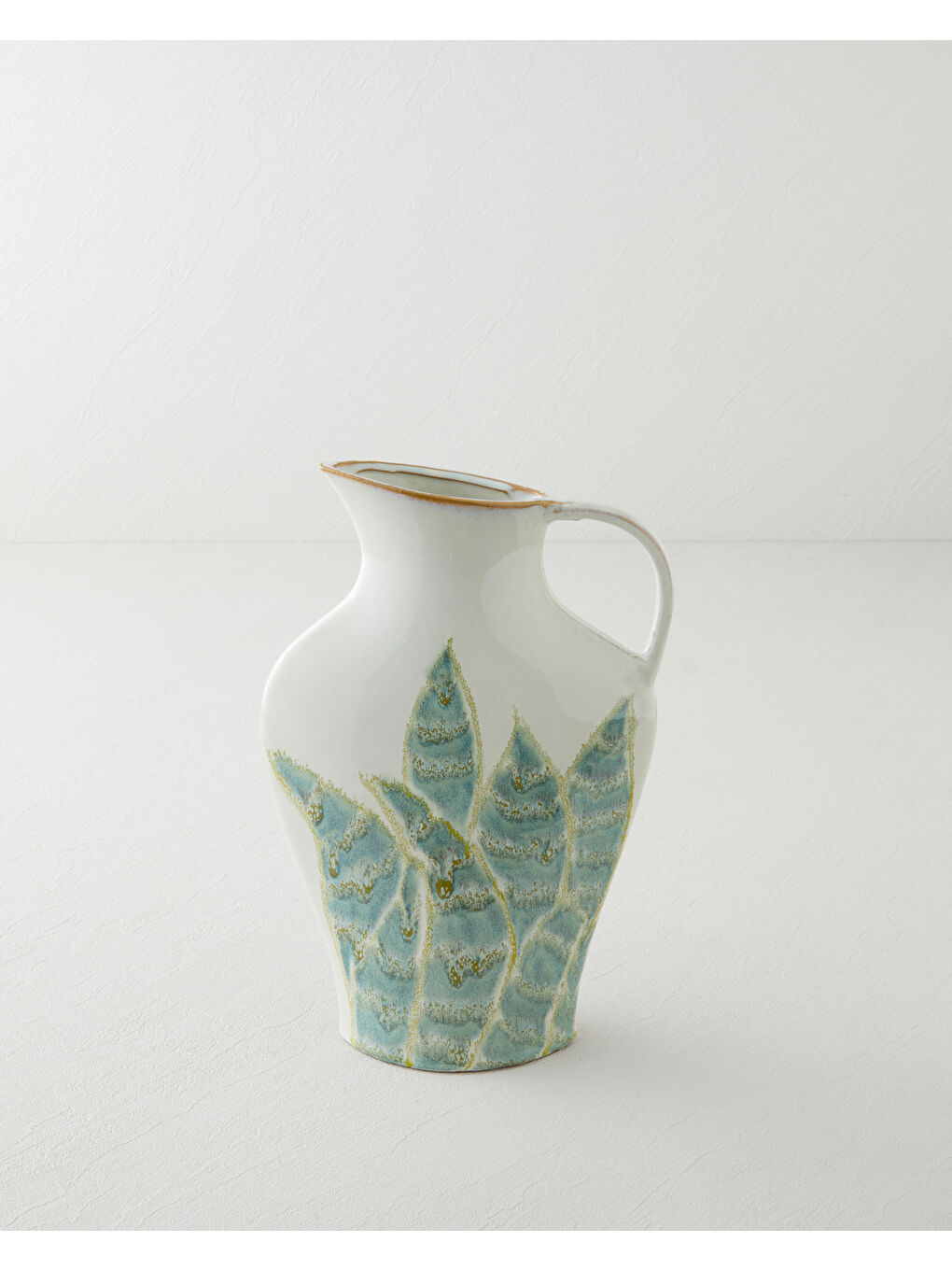 Gri Leafy Stoneware Vazo 34 cm GRİ-YEŞİL-1