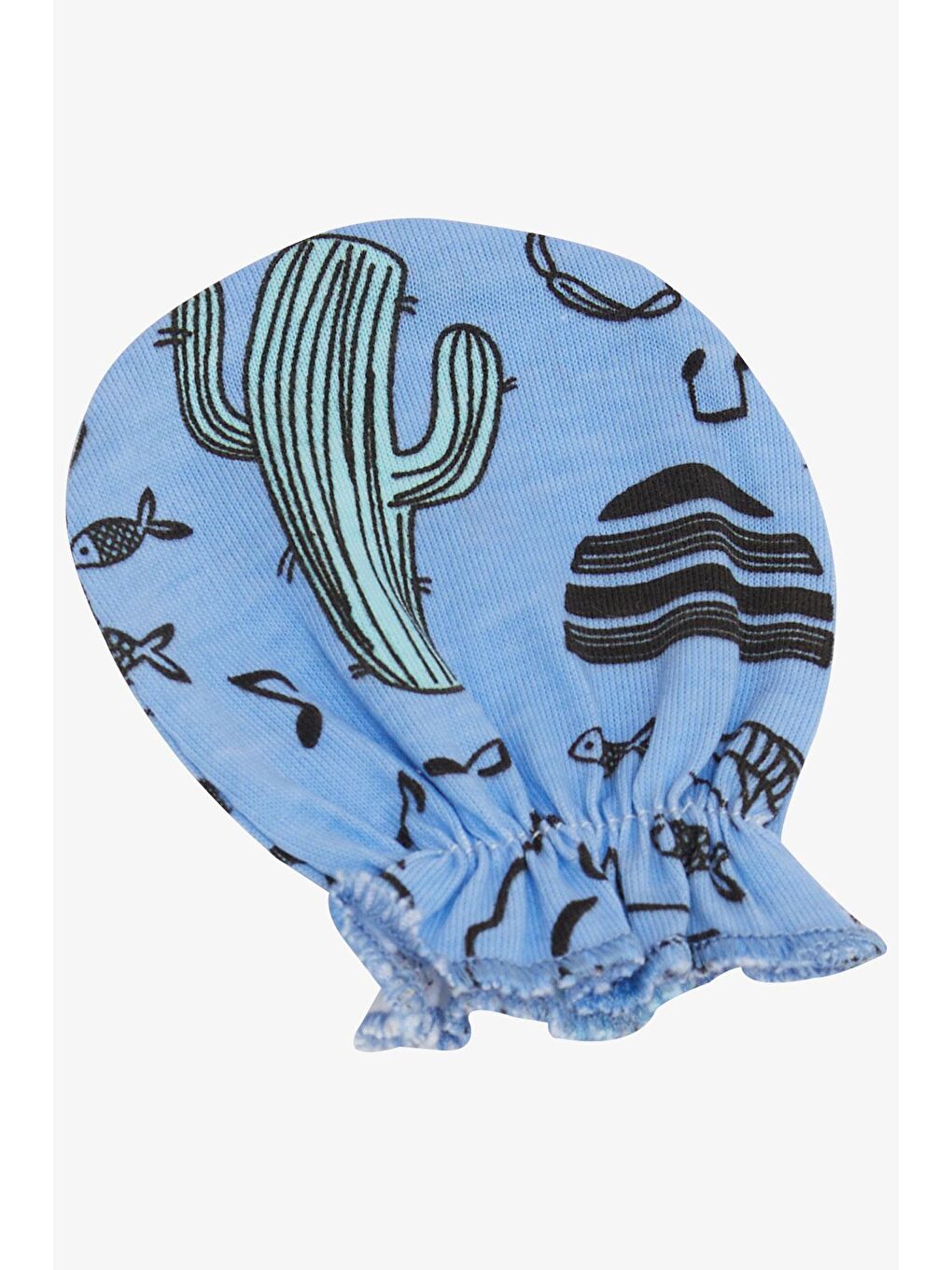 Yenidoğan Bebek Eldiven Müzik Temalı Balık Desenli Mavi (7 X 9 Cm)-2