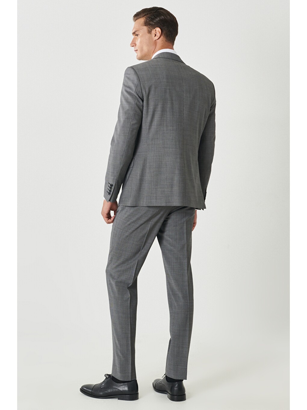 Erkek Siyah-gri Slim Fit Dar Kesim Mono Yaka Desenli Takım Elbise-7