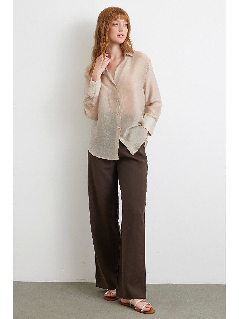 İnce Modal Gömlek Bej-1