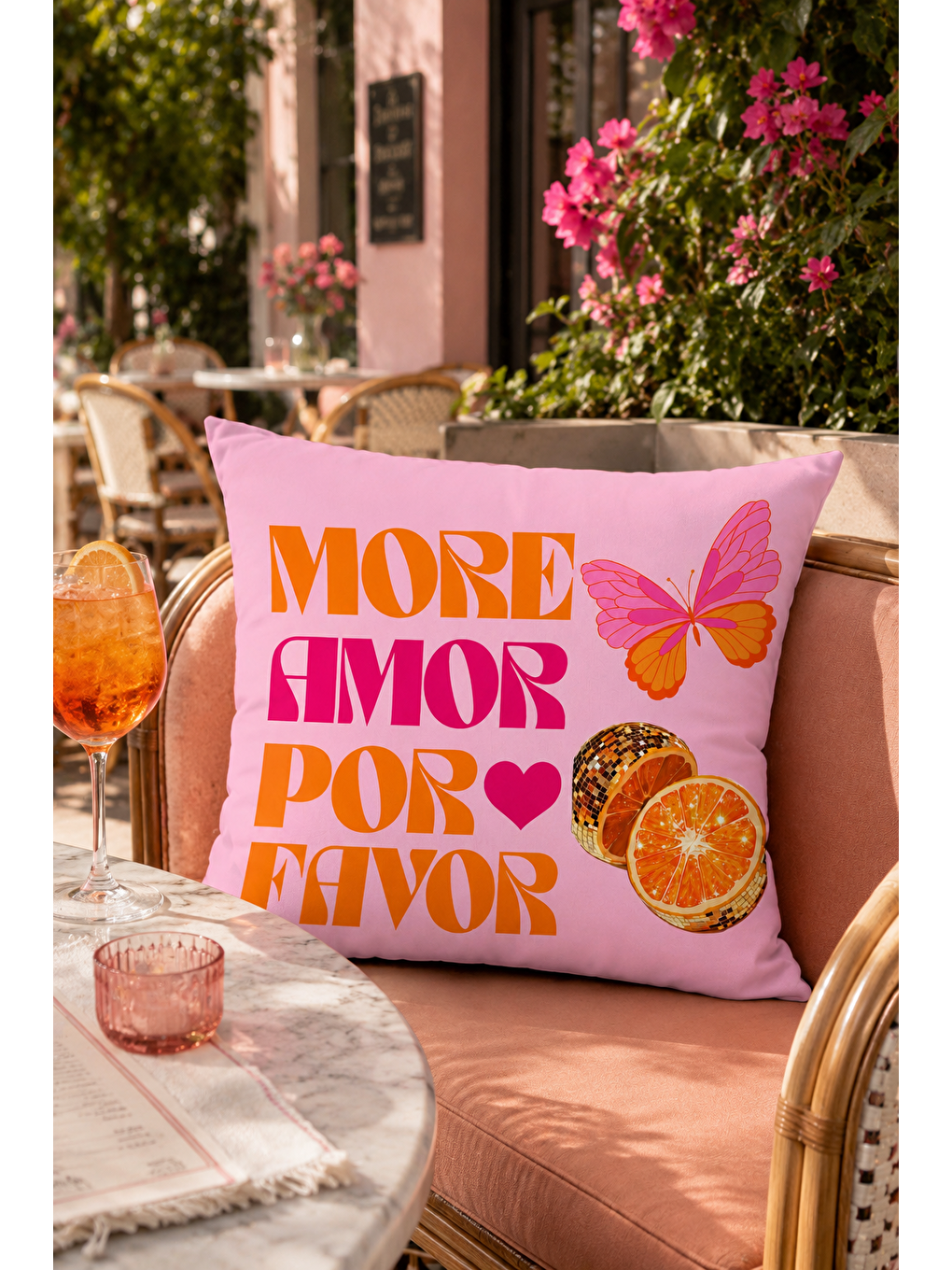 Fuşya More Amor Por Favor Pembe Kelebek Desenli Dekoratif Kırlent Kılıfı Yazlık 43x43 Cm