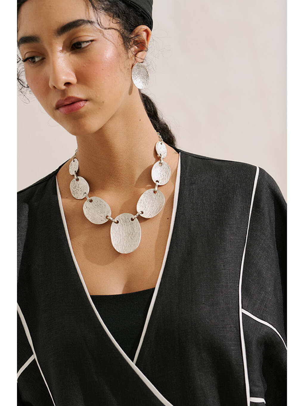 Keten Tasarım Bağlamalı Kimono Siyah-3
