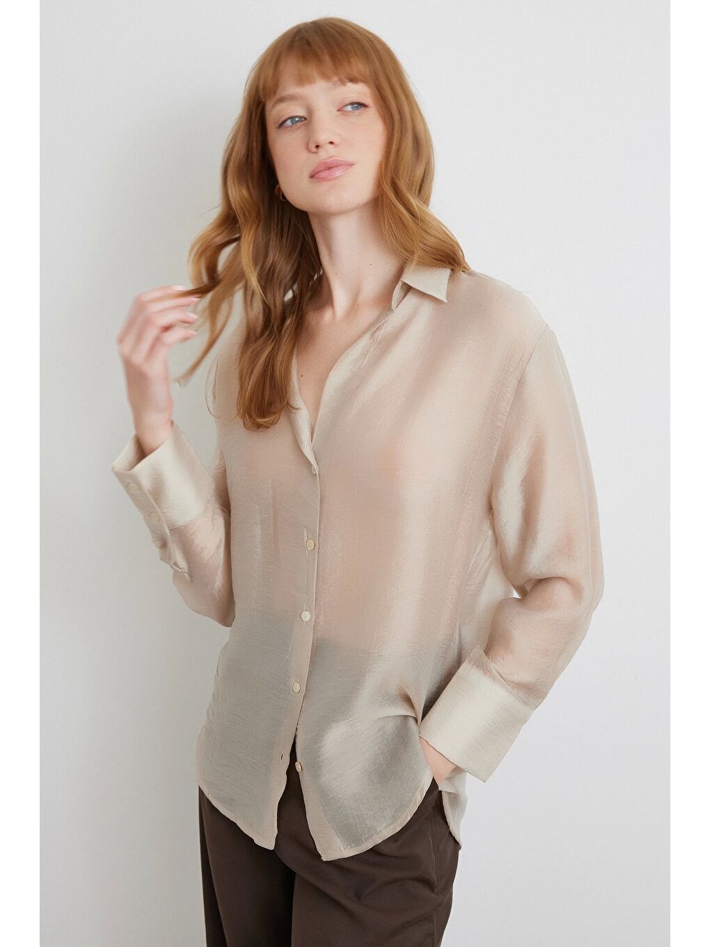 İnce Modal Gömlek Bej-2