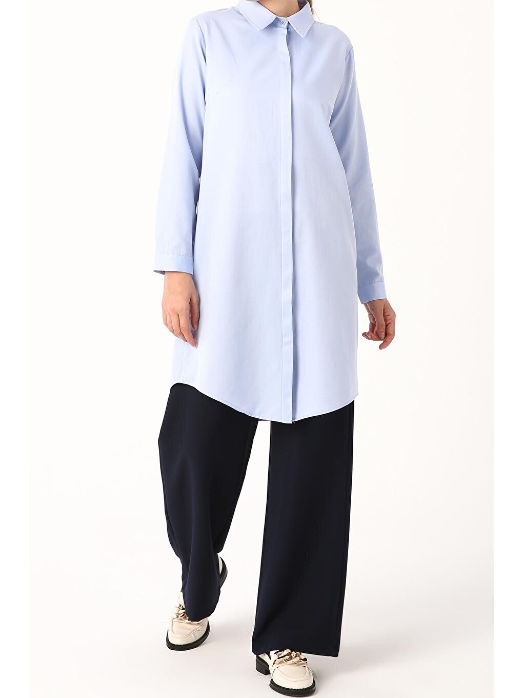 Mavi Gizli Patlı Gömlek Tunik-1