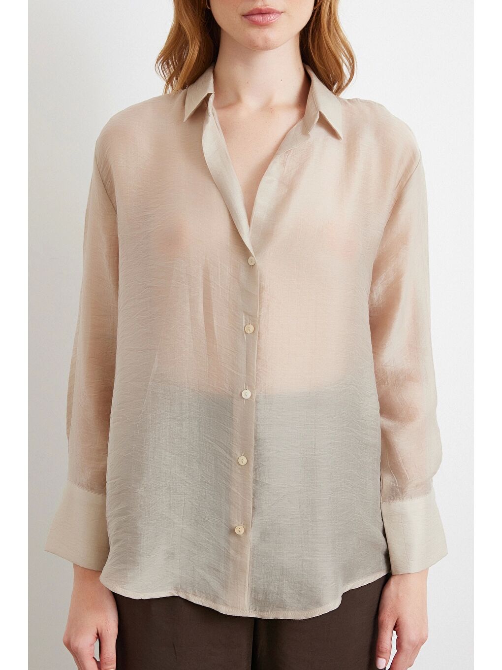 İnce Modal Gömlek Bej-3