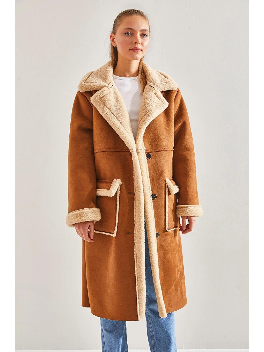 Kahverengi Kadın Uzun Lamine Mont 2346 60141003-2