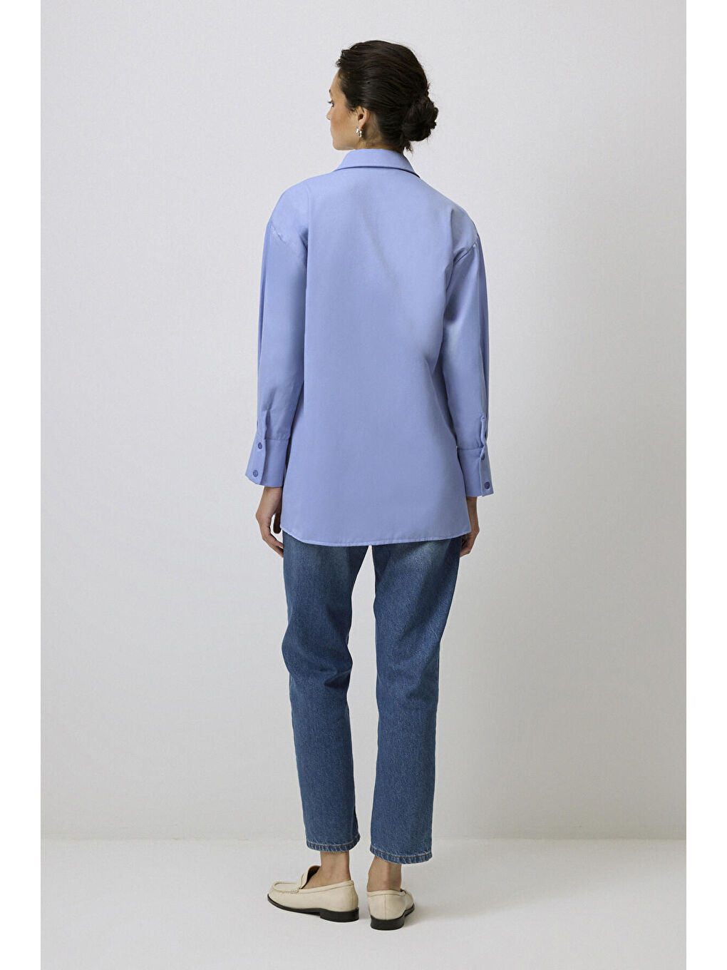 Mavi Asimetrik Kapamalı Gömlek-3