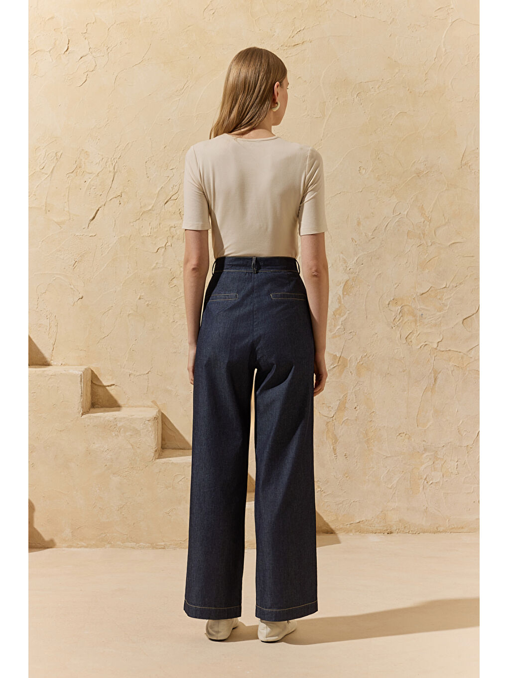 Lacivert Yıkamalı Boru Pantolon-5