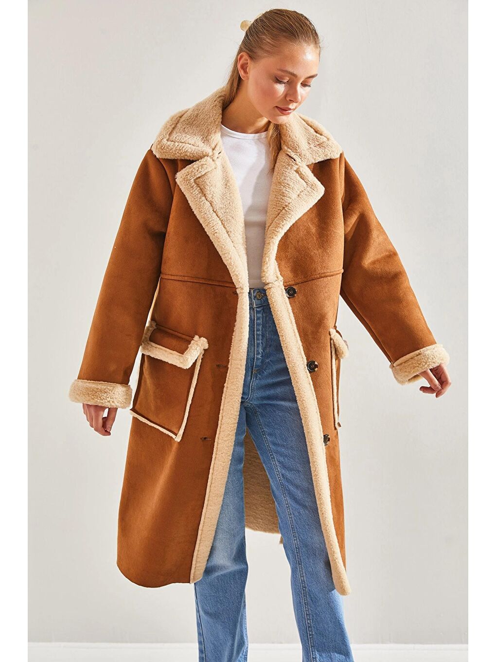 Kahverengi Kadın Uzun Lamine Mont 2346 60141003-3