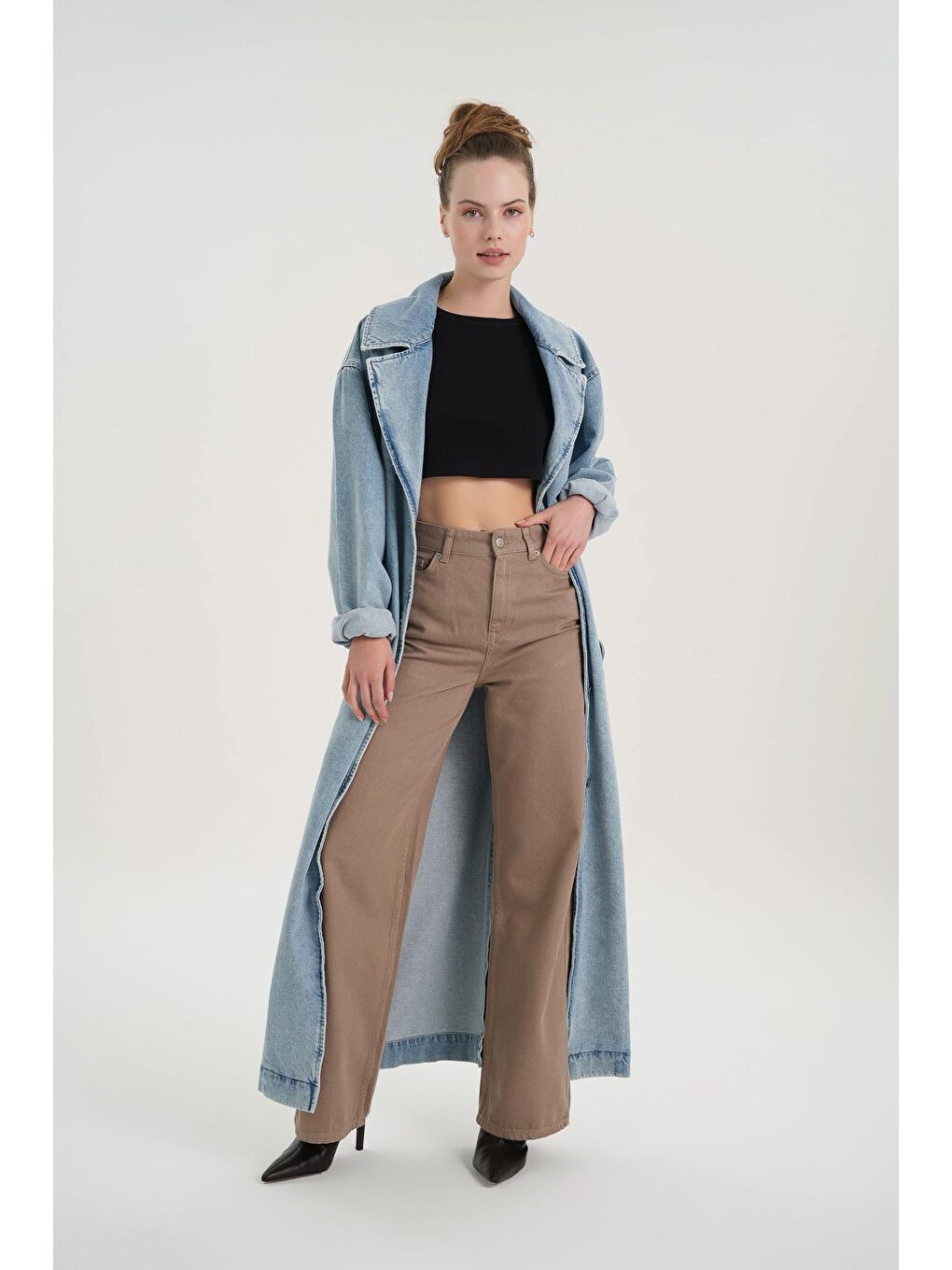 Açık Mavi Uzun Oversize Jean Trençkot C 4538-136