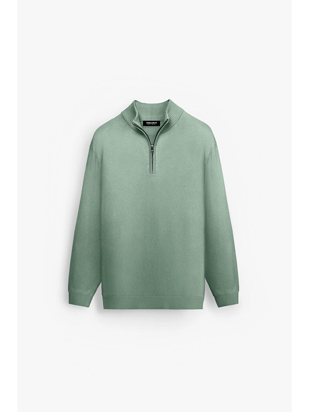 Erkek Yarım Fermuarlı Dik Yaka Kazak Yeşil