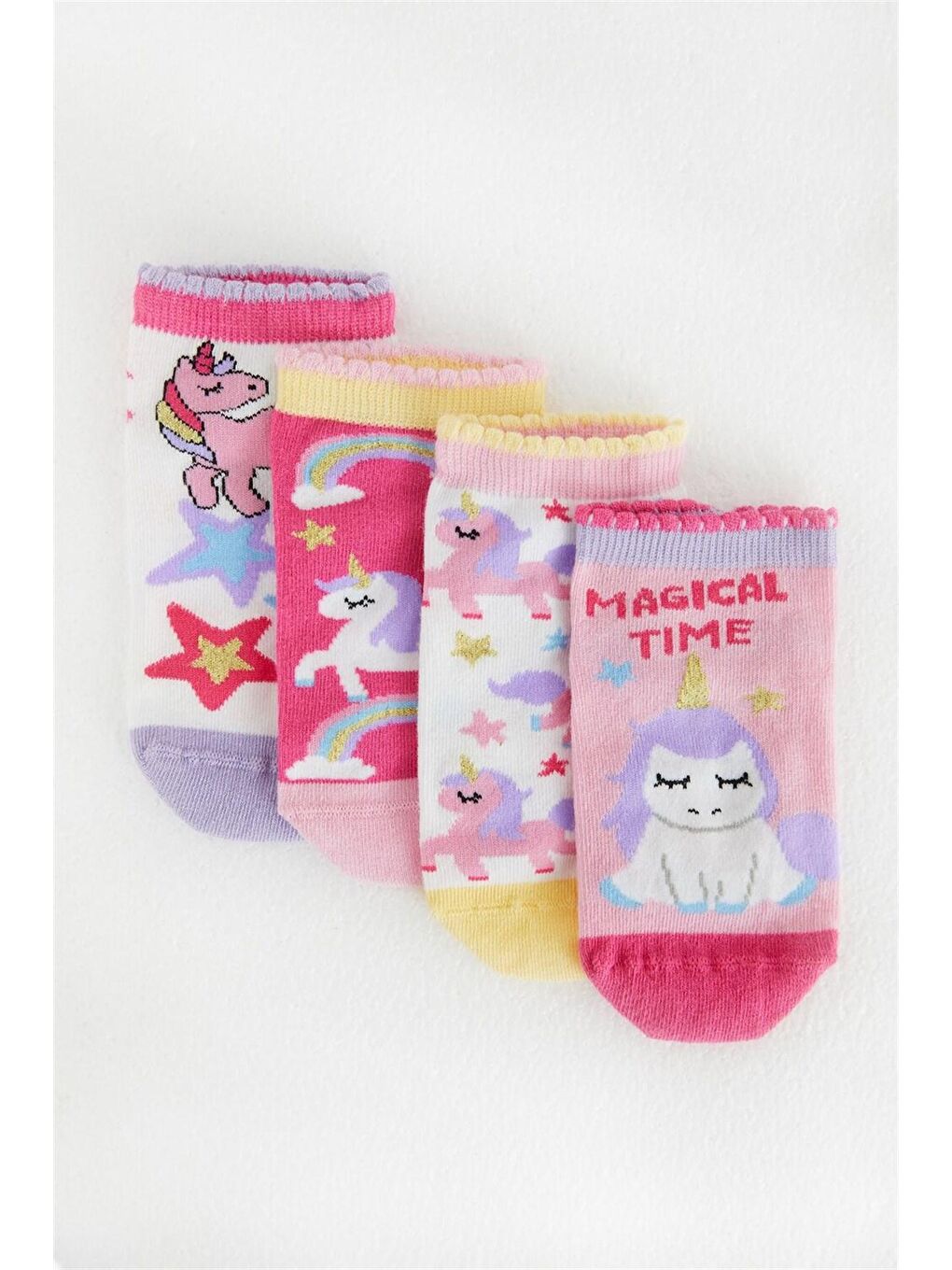Karışık 4 lü Paket Magical Time Kız Çocuk Patik Çorap Desenli