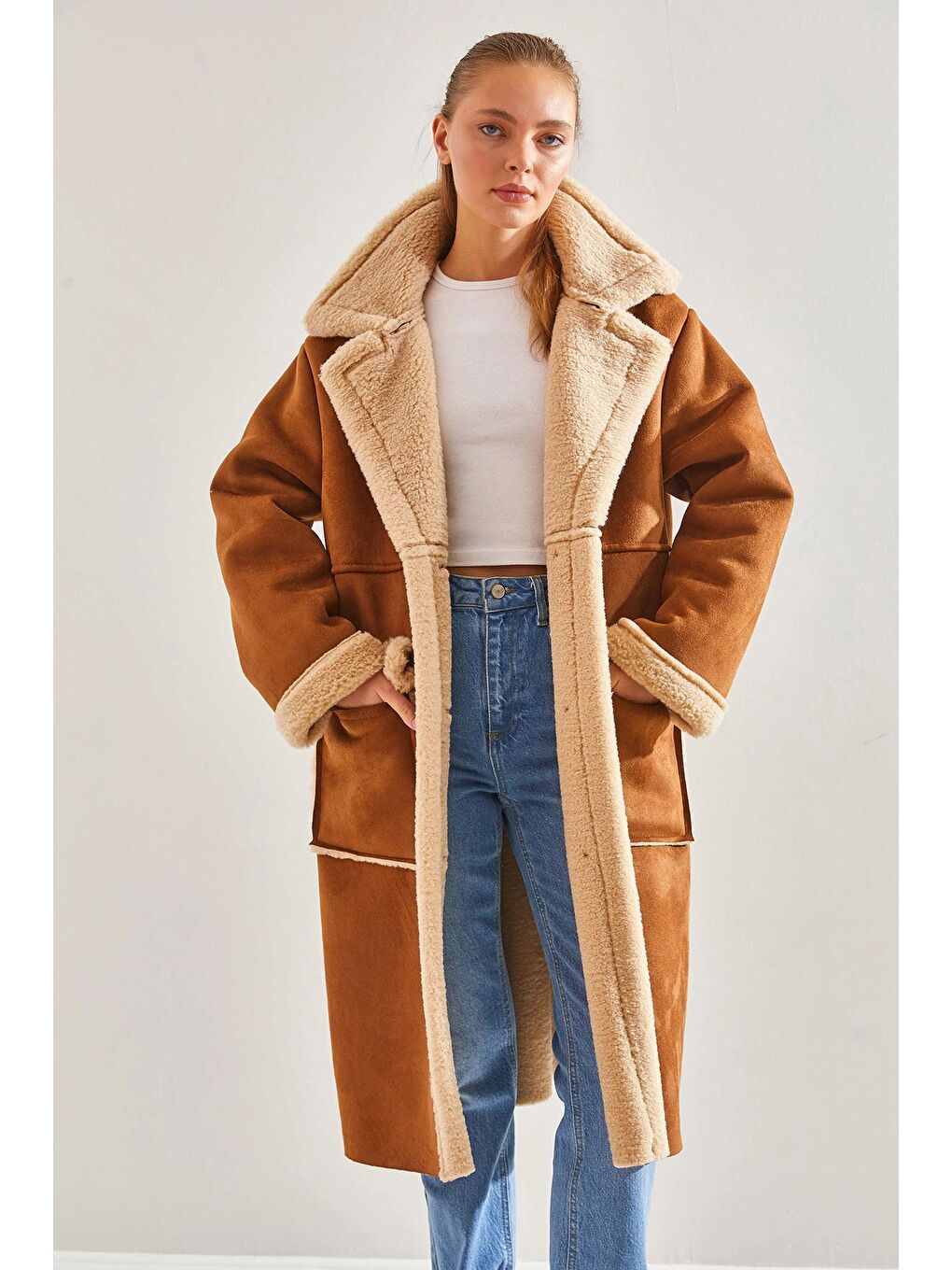 Kahverengi Kadın Uzun Lamine Mont 2346 60141003-4