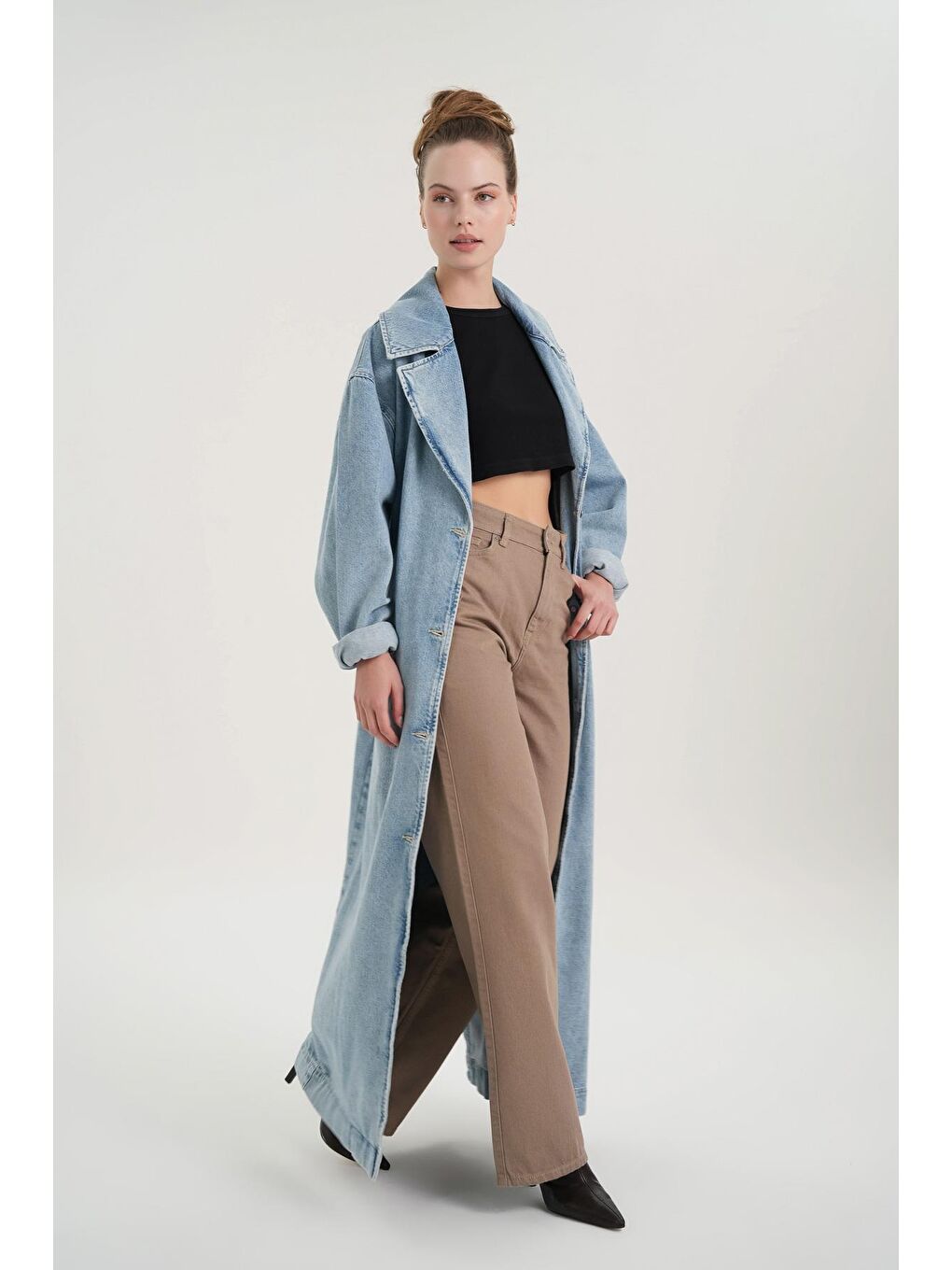 Açık Mavi Uzun Oversize Jean Trençkot C 4538-136-1