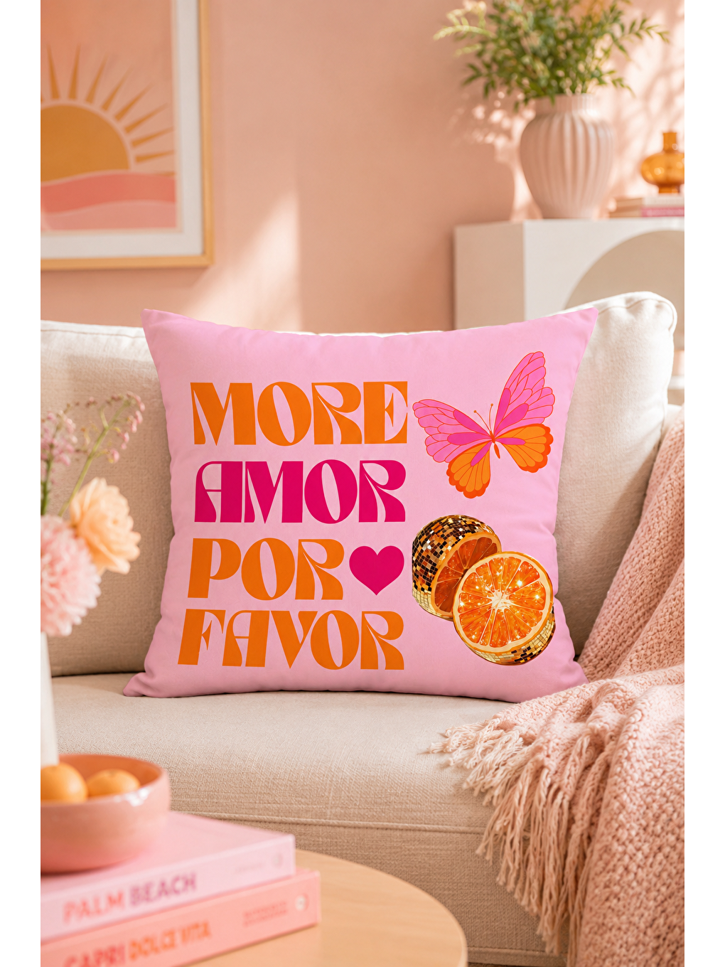 Fuşya More Amor Por Favor Pembe Kelebek Desenli Dekoratif Kırlent Kılıfı Yazlık 43x43 Cm-6