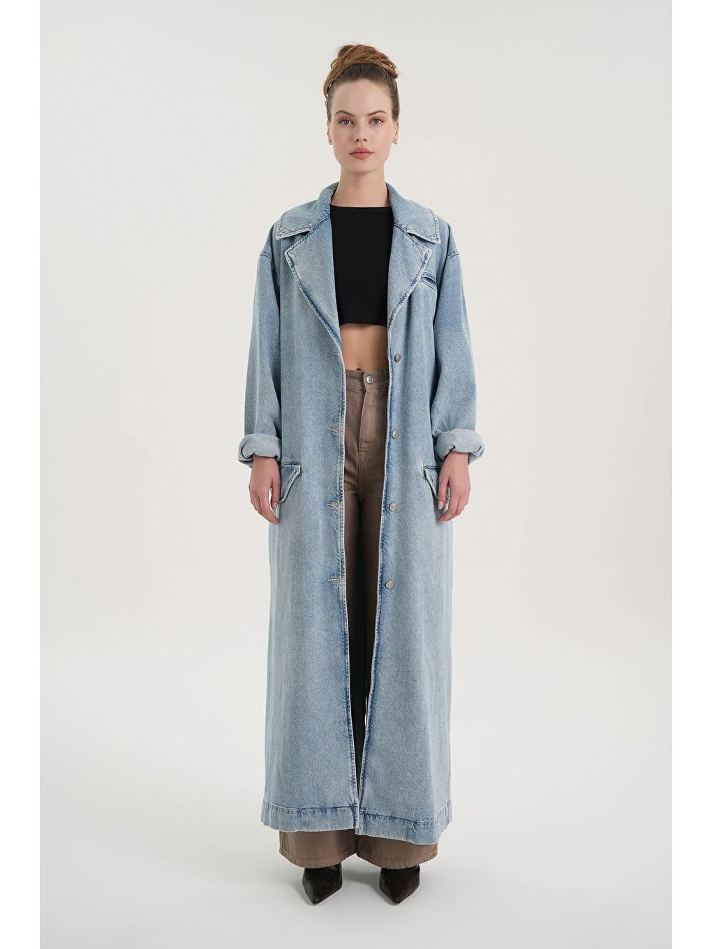 Açık Mavi Uzun Oversize Jean Trençkot C 4538-136-2