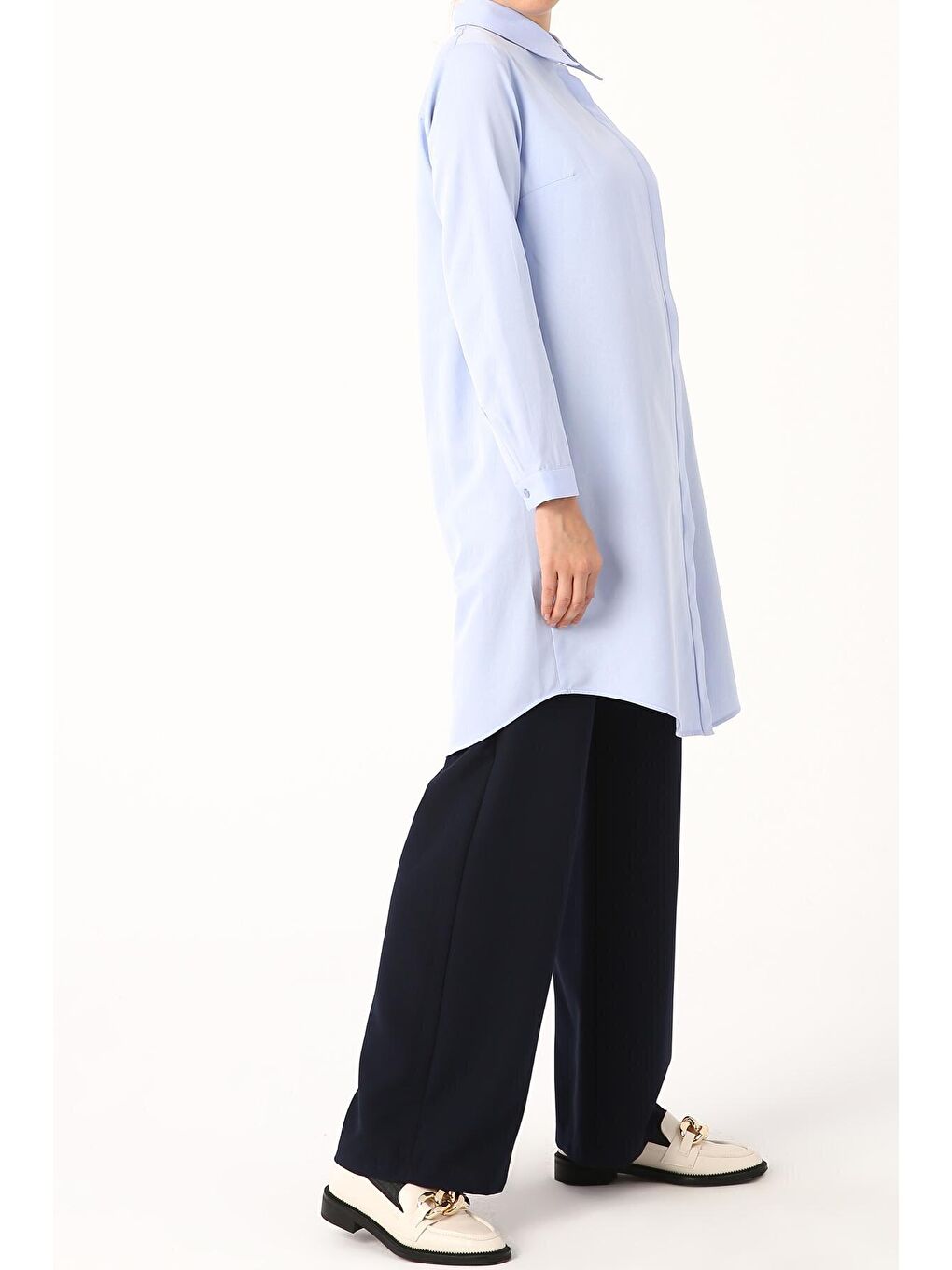 Mavi Gizli Patlı Gömlek Tunik-3