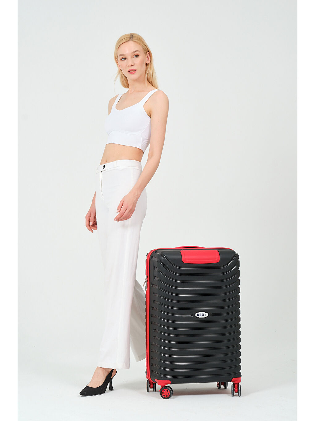 Orta Boy Siyah-Kırmızı PP Valiz-5