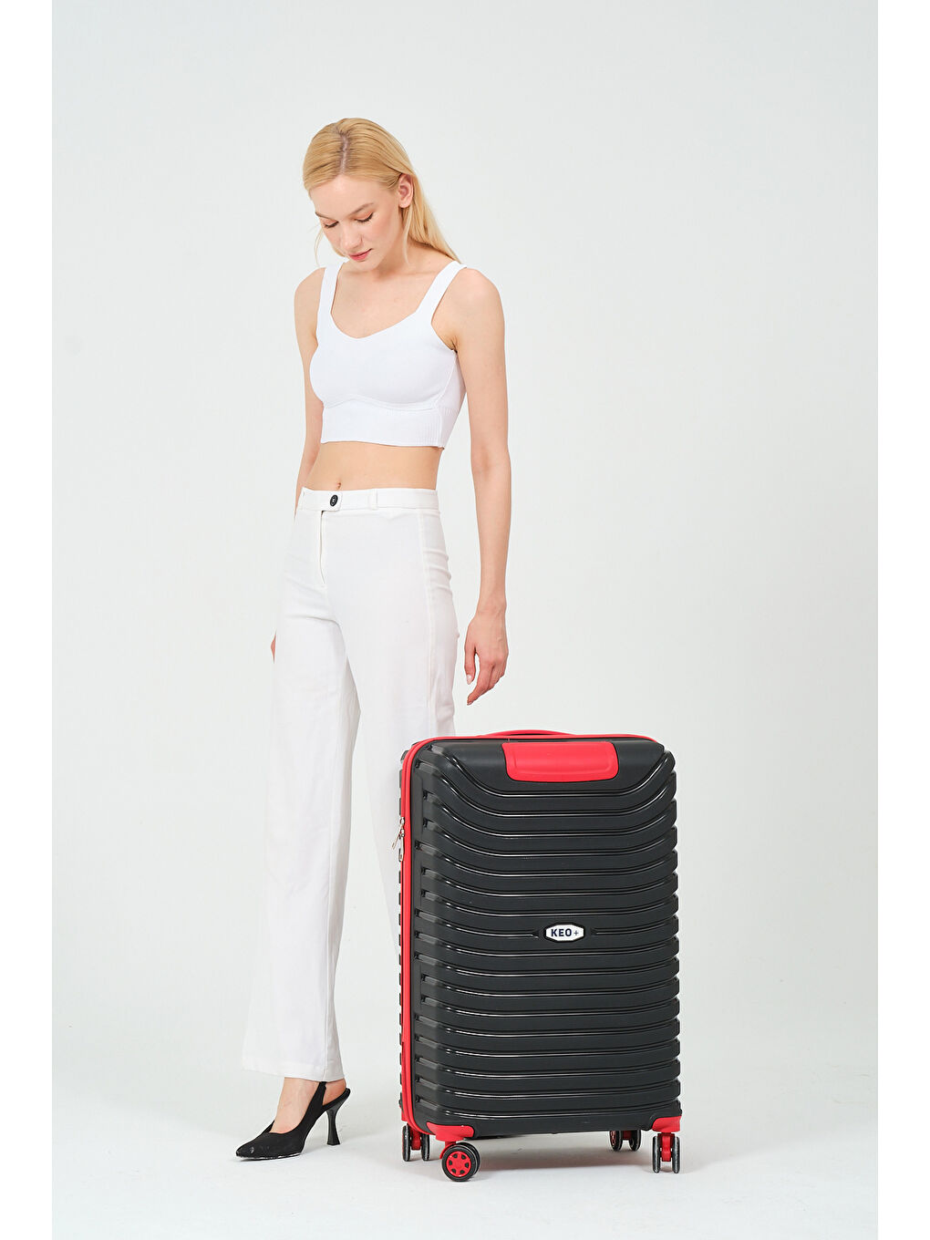 Orta Boy Siyah-Kırmızı PP Valiz-6