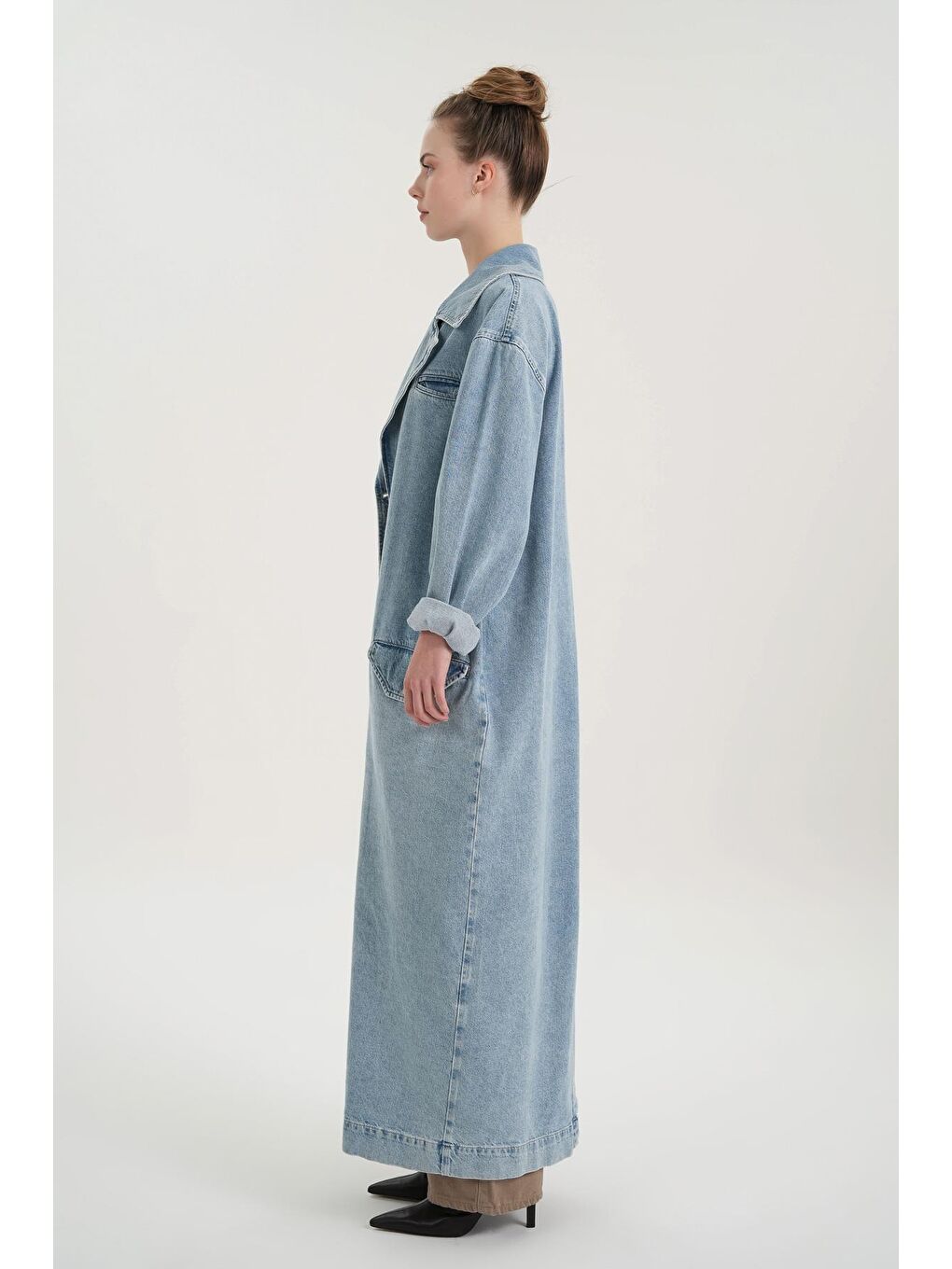 Açık Mavi Uzun Oversize Jean Trençkot C 4538-136-3