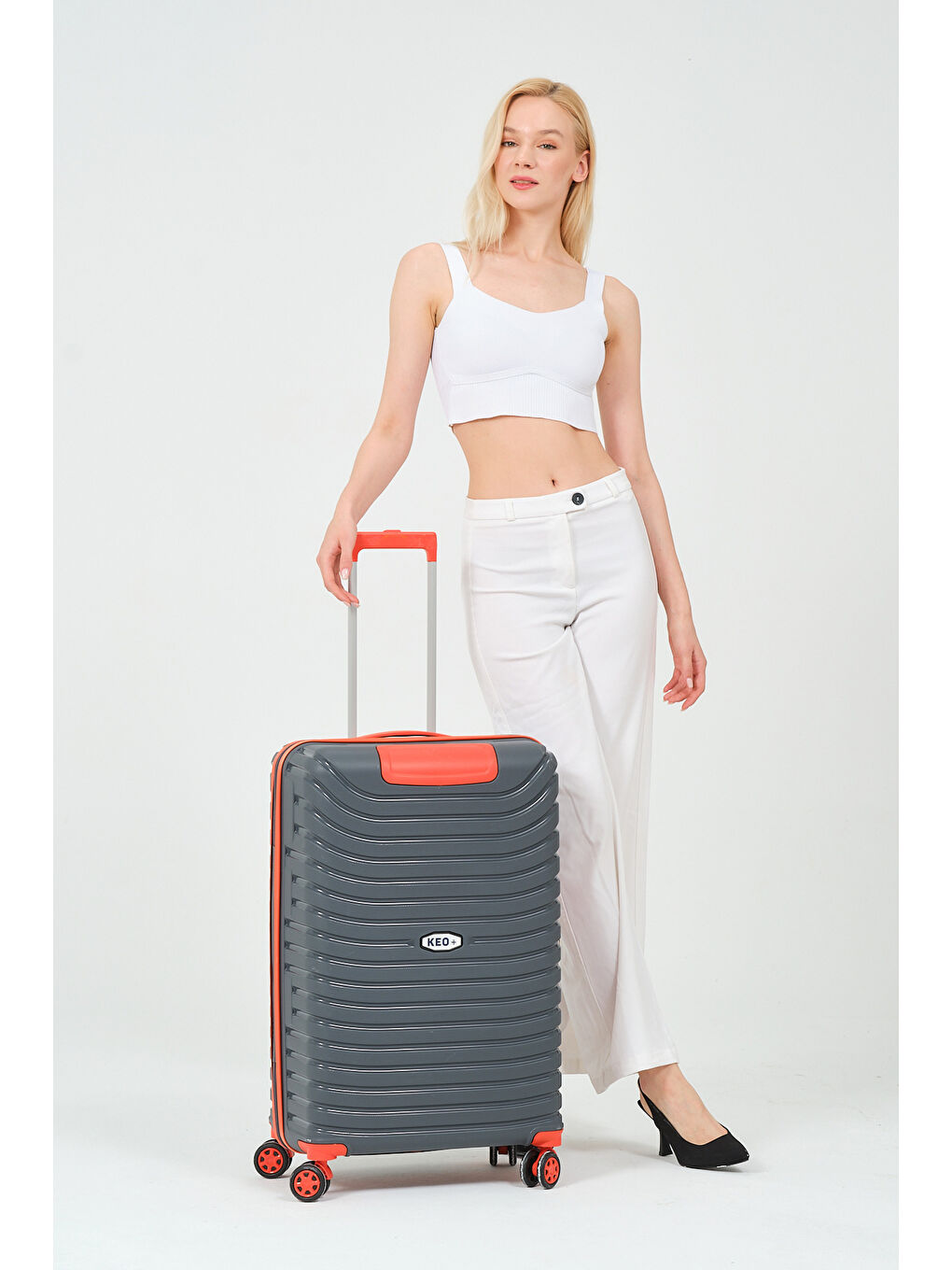 Gri Orta Boy Füme-Turuncu PP Valiz-1