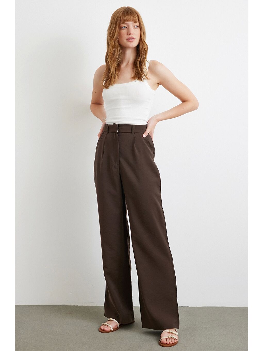 Karışık Modal Palazzo Pantolon Kahve-1