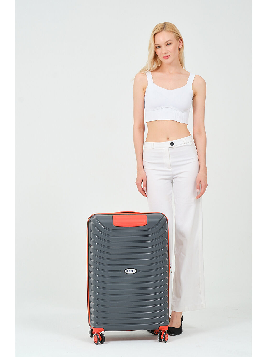 Gri Orta Boy Füme-Turuncu PP Valiz-4