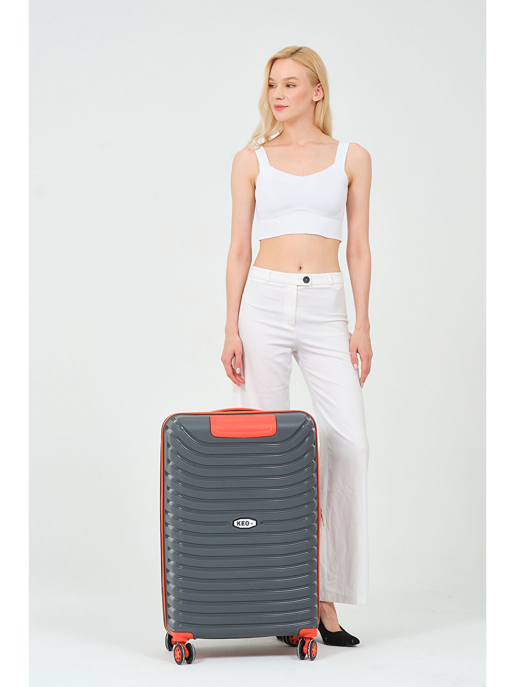 Gri Orta Boy Füme-Turuncu PP Valiz-5