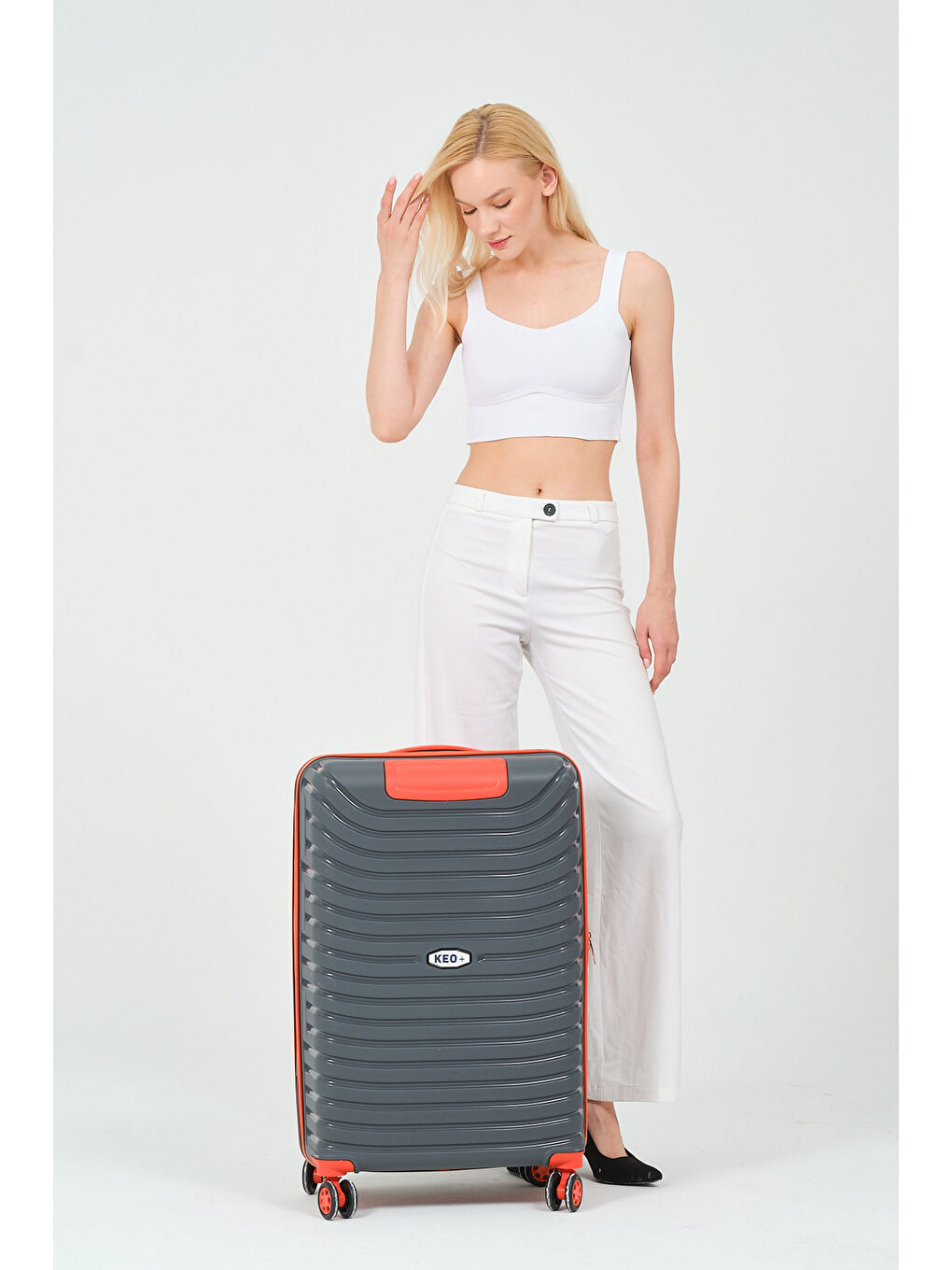 Gri Orta Boy Füme-Turuncu PP Valiz-6