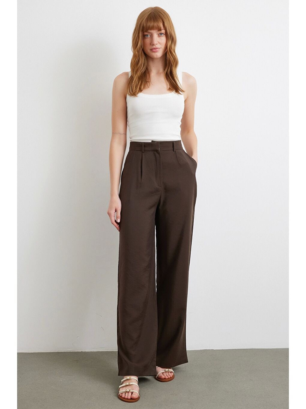 Karışık Modal Palazzo Pantolon Kahve-2