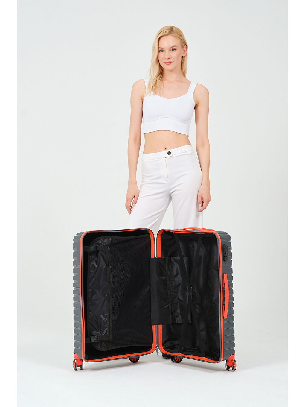 Gri Orta Boy Füme-Turuncu PP Valiz-7