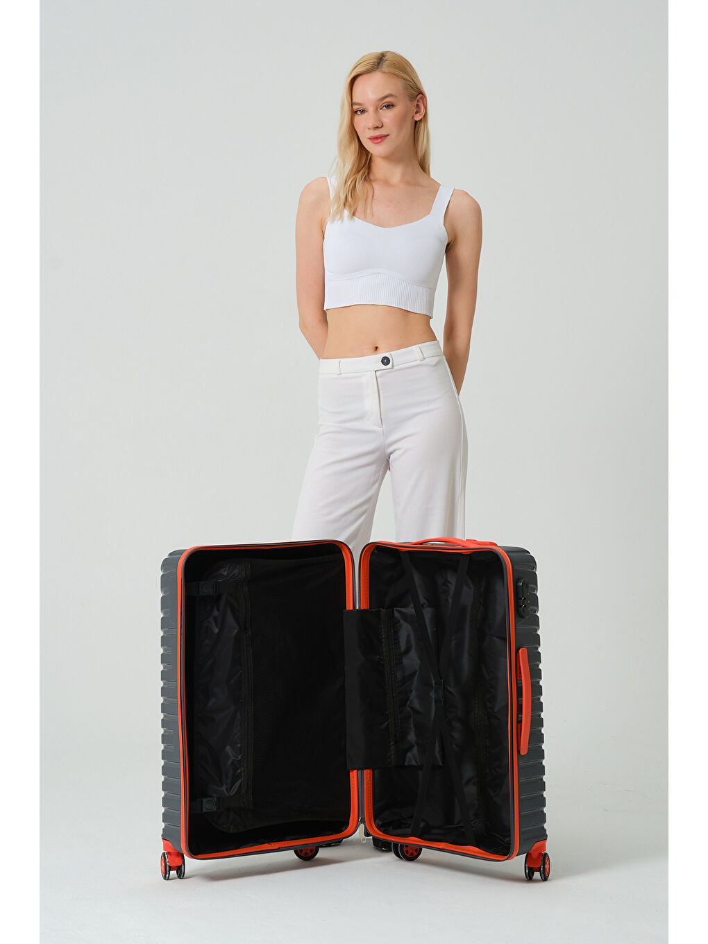 Gri Orta Boy Füme-Turuncu PP Valiz-8