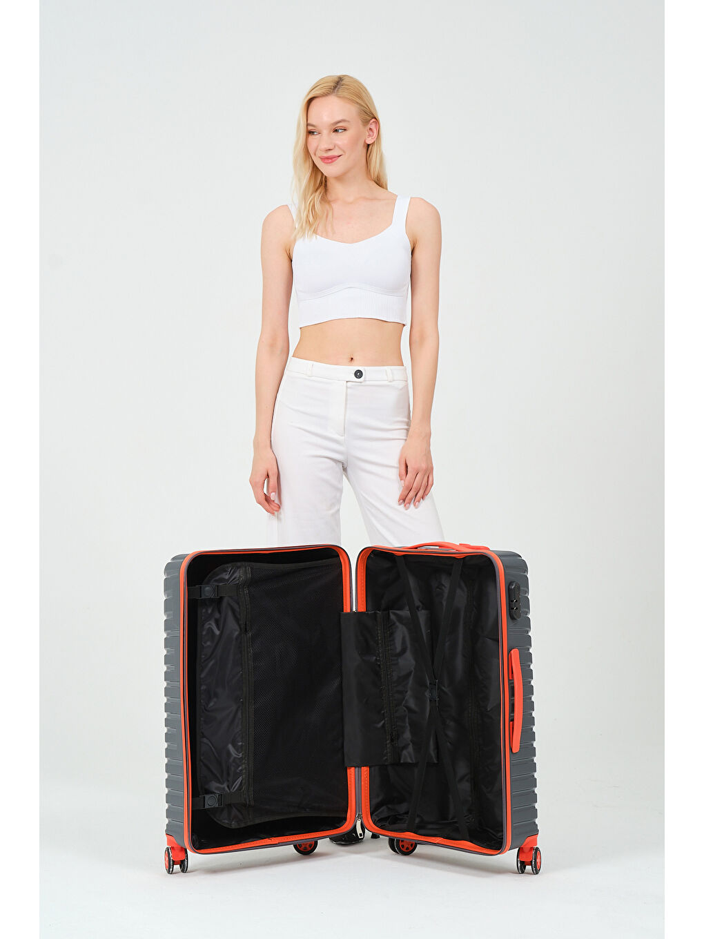 Gri Orta Boy Füme-Turuncu PP Valiz-9
