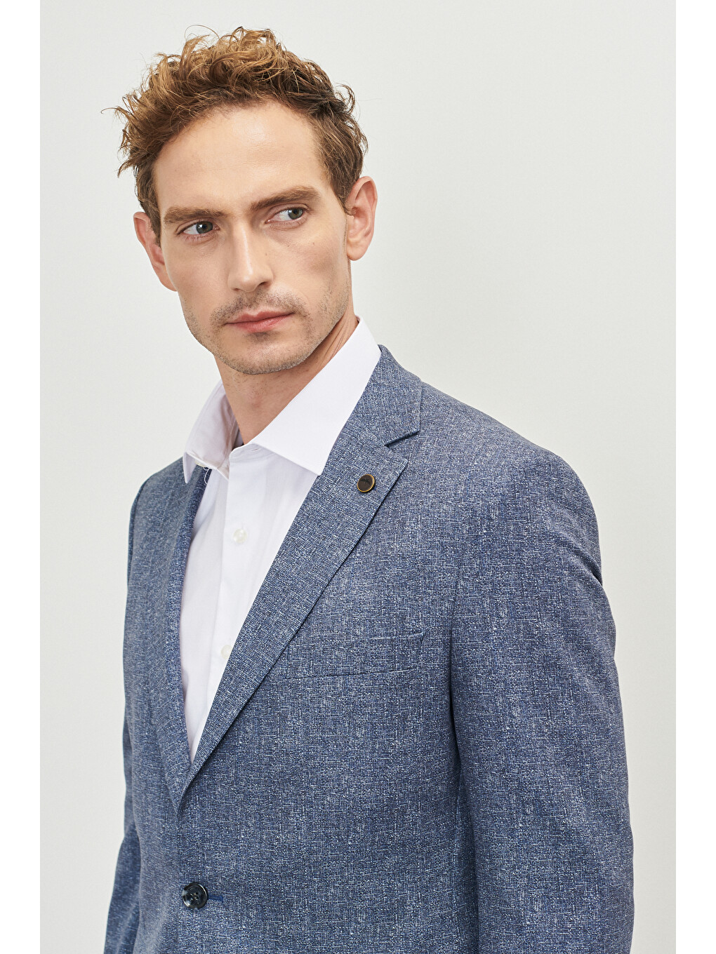 Erkek Mavi Slim Fit Dar Kesim Mono Yaka Seyahat Çantalı Desenli Takım Elbise-3
